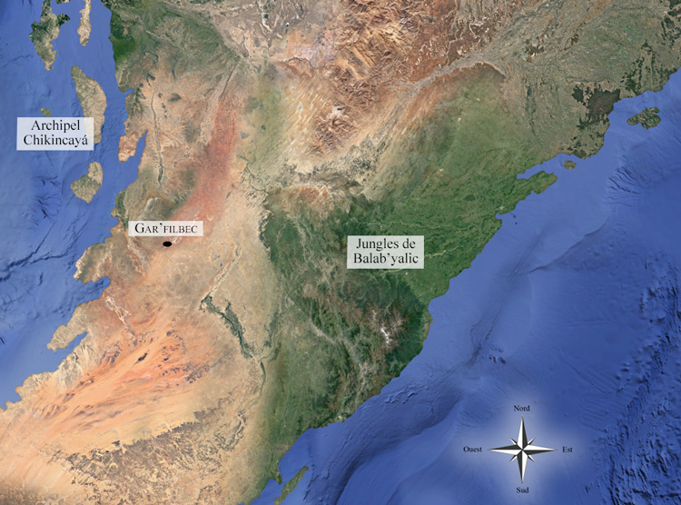 Carte de la région méridionale du continent Yutzil.